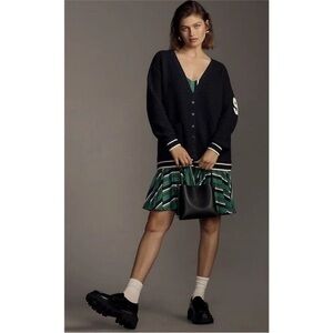 By Anthropologie Varsity Twofer Cardigan Sweater Dress Size Small Navy Marin XS